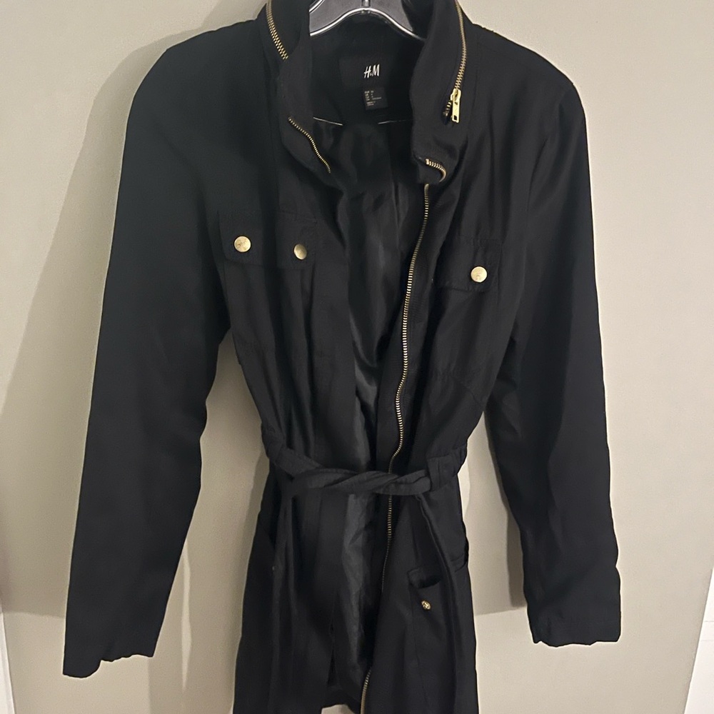 H&M Black Trench Coat with Gold Details